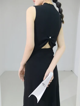 EOS2023 Женское трикотажное платье Миди в рубчик с высоким воротником и вырезом на спине, облегающее трикотажное платье Миди в рубчик, Французские пары, Высокое качество