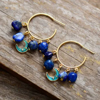 Boho Blue Lapis Luzuli Смелая Мода Позолоченные серьги-кольца для девочек-подростков Ins Женские ювелирные изделия Бижутерия Дропшиппинг Оптом