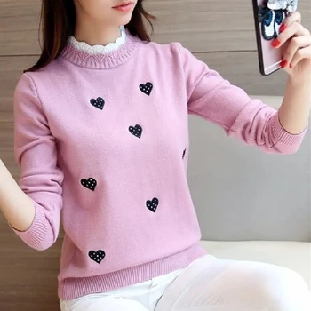 Женский осенне-зимний свитер 2023, Новая нижняя рубашка, трикотажный свитер, женская Корейская вышивка, Свободный короткий поддельный топ из двух частей