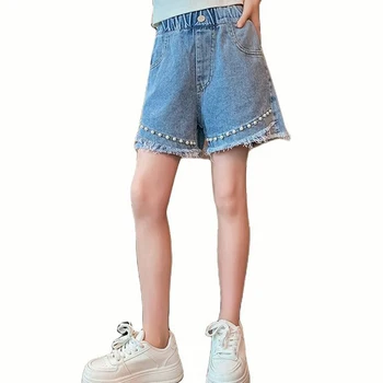 Джинсы для девочек, однотонные джинсы для девочек, летние детские джинсы, повседневная детская одежда 6 8 10 12 14