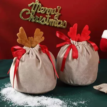 Рождественские пакеты для конфет, сумки с оленьими рогами, Бархатные пакеты для упаковки подарков в виде кролика, чехлы, Новогоднее украшение для вечеринки 2023 Navidad