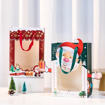 Креативная рождественская сумка-витрина Прозрачная подарочная сумка с ручным окошком Сумка для упаковки букетов цветов в канун Рождества