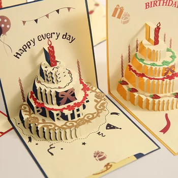 Поздравительная открытка с Днем рождения для девочки, детей, жены, мужа, Праздничный торт, 3D Всплывающие поздравительные пригласительные открытки, Открытки, подарки с конвертом