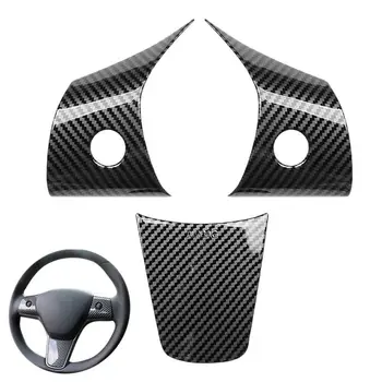 3шт ABS Углеродное волокно Накладка на рулевое колесо автомобиля Декоративная наклейка для Tesla Модель 3 Y Измененный интерьер Аксессуары Декор