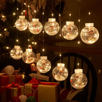Navidad Светодиодный занавес, световой шар, Санта-Клаус, Рождество, Новый год 2023, Рождественские украшения для дома, украшение Рождественской елки