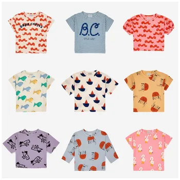 Новые летние футболки Bobo для девочек 2023 года, футболка с короткими рукавами и мультяшным принтом, одежда для малышей, хлопковые детские футболки с принтом