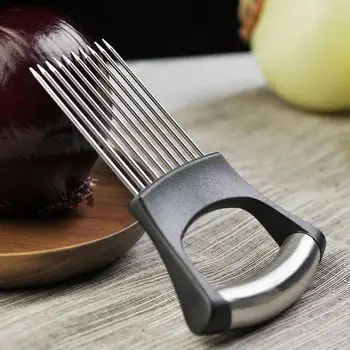 Стальная игла для лука с держателем для безопасной резки Easy Slicer Cutter Безопасная для помидоров Вилка Ручной Овощной нож Кухонные гаджеты