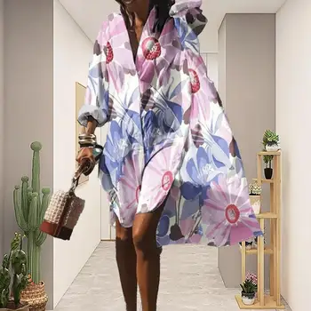 Женское пляжное платье, пуловер с неправильным подолом, геометрический принт, длинный рукав, повседневная одежда, летнее мини-платье с мягким цветочным принтом, одежда