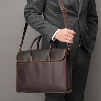 Ретро сумка-портфель для ноутбука Сумки из натуральной кожи Повседневная сумка-блокнот Повседневные рабочие сумки-тоут Мужская сумка для документов