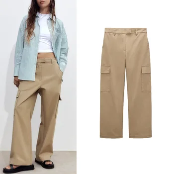 Весенние новые универсальные тонкие брюки с высокой талией и прямыми штанинами, повседневные модные комбинезоны с карманами, женские комбинезоны