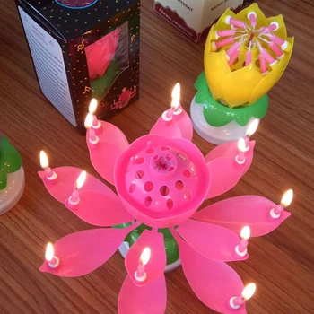 1ШТ Двухслойная Музыкальная свеча Lotus Blossoms для праздничного торта, вращающаяся Музыкальная свеча для декора торта своими руками, Свадебная вечеринка Оптом