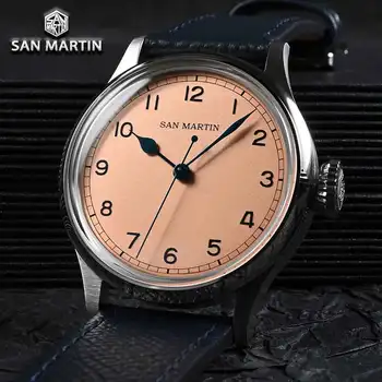 Новые часы San Martin 38,5 мм NH35 С Веснушками, Военные Автоматические Механические Наручные Часы с Автоподзаводом, Водонепроницаемые Мужские Часы 100 М, SN0105