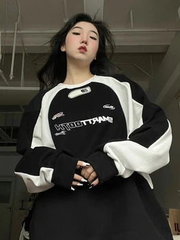Y2K Винтажная толстовка Женская Уличная одежда Kpop Оверсайз, пуловер в стиле хиппи, Корейская мода, Эстетические толстовки, Дизайнерская Верхняя одежда