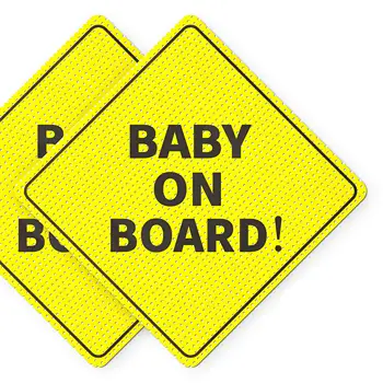 2 Упаковки, наклейка Baby On Board для автомобилей, ярко-желтая прозрачная, Нет необходимости в присоске или магните-прочный клей